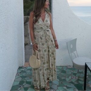 Natalie Martin Cream & Purple Wrap Sundress Maxi
